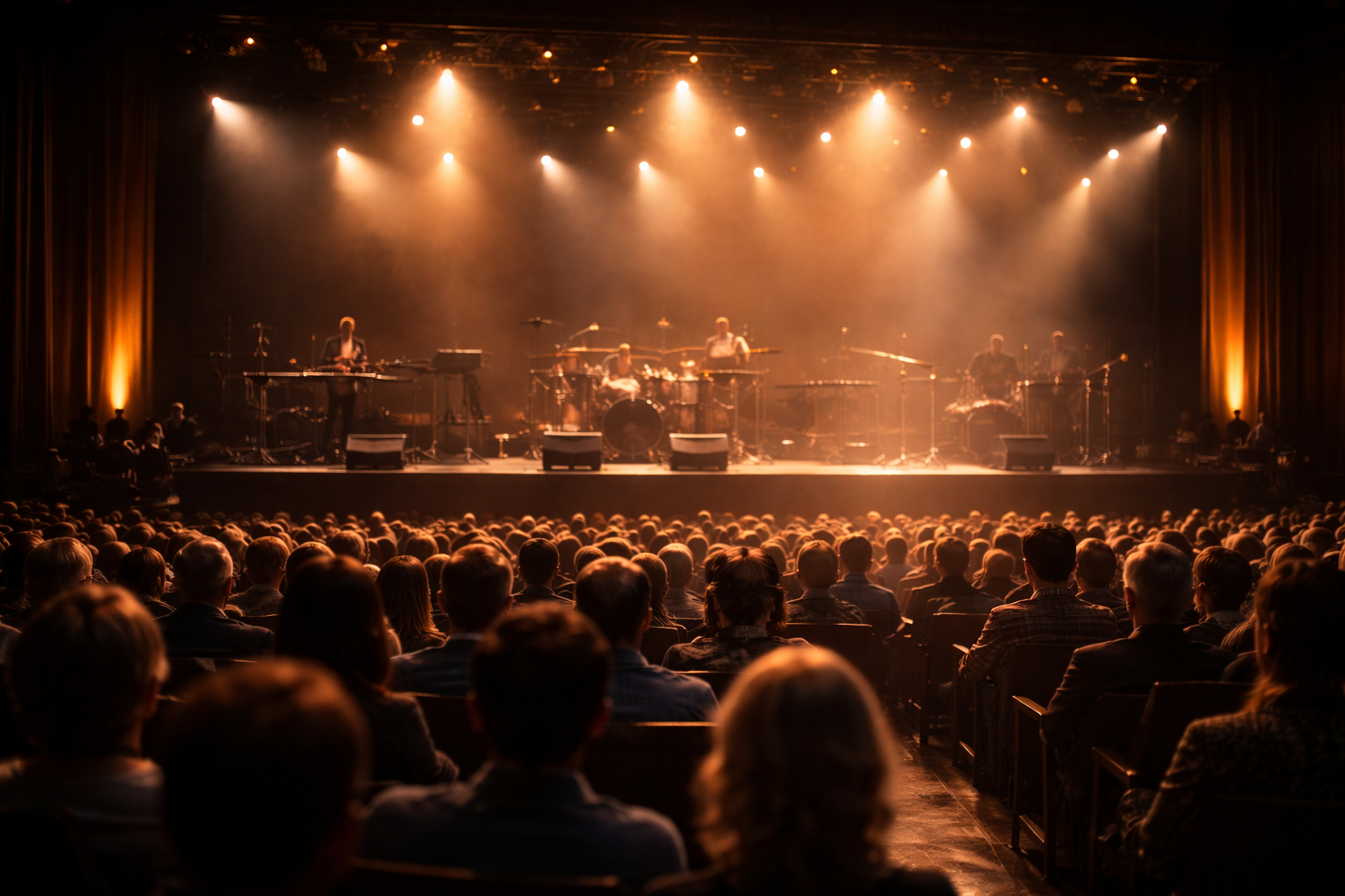 大人向けのコンサートホールで、温かなステージライトと観客席が印象的なライブ会場の様子