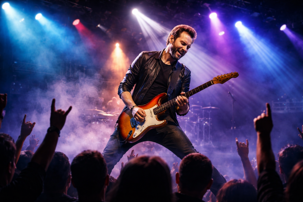 ポールギルバート来日公演をイメージしたライブステージの写真風ビジュアル