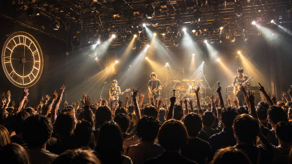 ワンマンライブの公演時間と開演から終演までの目安を表したライブ会場のステージ風景
